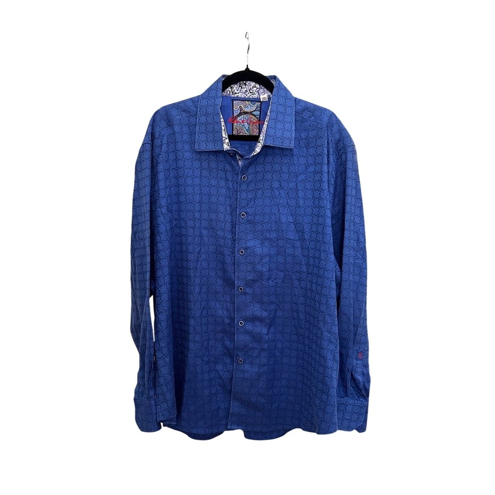 Robert Graham Mens 4XL Blue Geometric Jacquard Long Sleeve Button Down Shirt